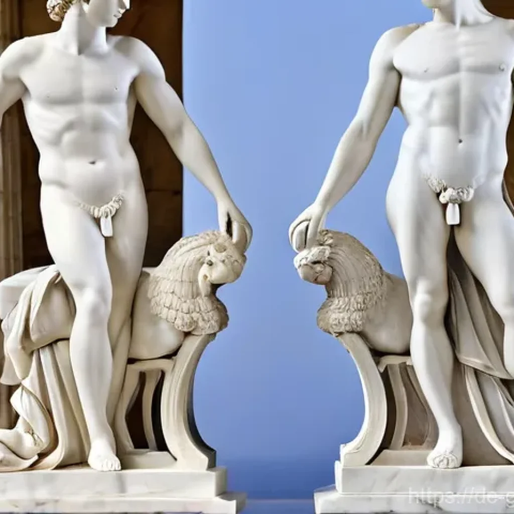 그리스의 대표적인 미술 작품 - **Prompt for Greek Sculpture: Ideal Human Form and Emotion**
    "A classical Greek marble sculpture...