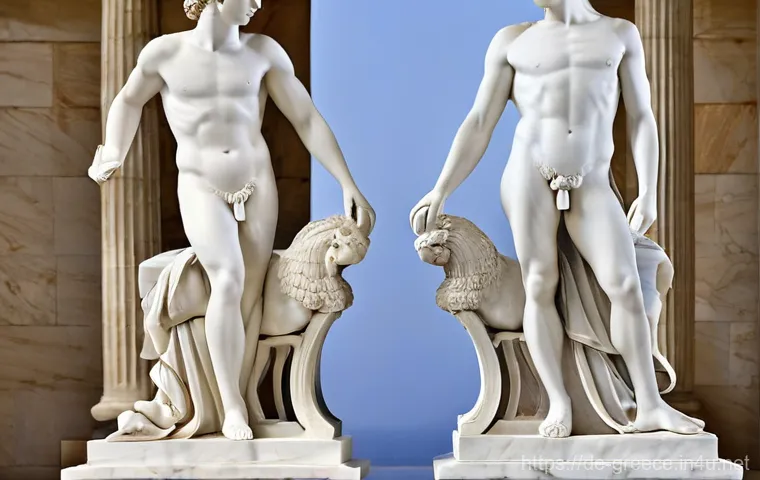 그리스의 대표적인 미술 작품 - **Prompt for Greek Sculpture: Ideal Human Form and Emotion**
    "A classical Greek marble sculpture...